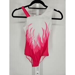 Girls Flame One Cold Shoulder Gymnastic Leotards Bodysuit Pink Sz 10 Rhinestones